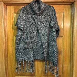 Women's Poncho Cape Knitted Faux Cashmere Pullover Sweater Turtleneck Cardigan